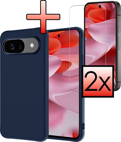 Hoesje - Met 2x Screenprotector - Geschikt voor Google Pixel 10 - Sterk & Shockproof - Back Cover - Siliconen Case - Telefoon Hoes - Donkerblauw