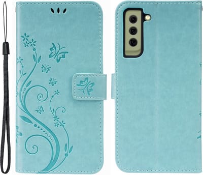 Coverup Hoesje - Geschikt voor Samsung Galaxy S21 FE Hoesje - Coverup Bloemen & Vlinders Book Case - Mintgroen
