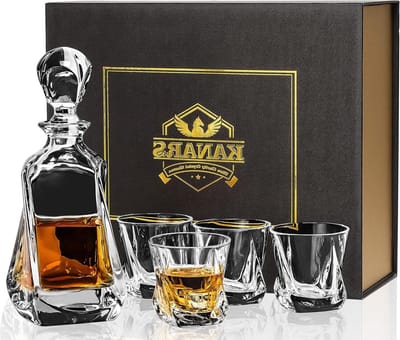 Kristallen Whiskey Decanter Set 650 ml met Whiskyglazen - voor Martini, Scotch, Cocktails - Cognac, Whisky, Wodka - Set van 5 Stuks