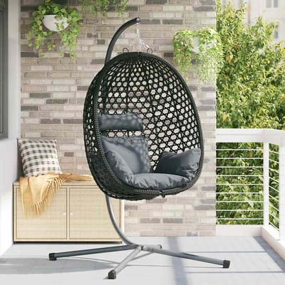 vidaXL - Hangende - ei-stoel - poly - rattan - 104 - x - 100 - x - 191 - cm - Zwart