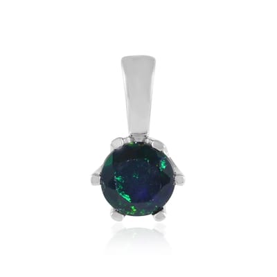 Cavill - 0 448 ct Ethiopische Mezezo Opaal Hanger - 925 Sterling Zilver Geplatineerd - Rond 6 mm - Elegant Donkerblauw Groen Sieraad