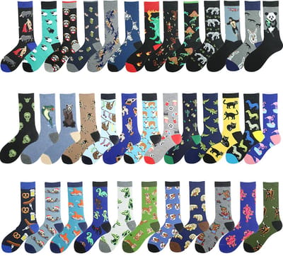 Heren Sokken - 24 paar - giftbox - mix - surprise - met leuke print - grijs - blauw - zwart - bruin - groen - maat 40 - 46 - cadeau - voor hem - Kerst cadeau - verjaardagcadeau - geschenk man