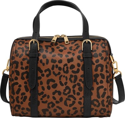 FOSSIL Schoudertas Handtas Carlie Satchel Leopard Lichtbruin