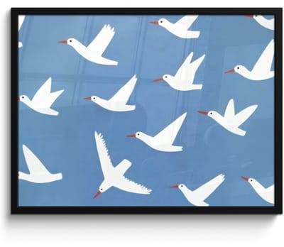 Poster in lijst - Fotolijst 70x50 cm - Posters - Vogels - Wit - Patroon - Posterlijst zwart - Decoratie - Wanddecoratie woonkamer - Muurdecoratie slaapkamer
