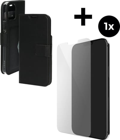 Mobiparts Classic Wallet hoesje geschikt voor Apple iPhone 12 met 1 Screenprotector van Gehard Glas - Zwart