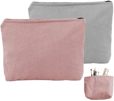 Dailygoods- Toilettas Dames - 2 Stuks - Draagbare Make-uptas - Cosmetica - Ritssluiting - Corduroy Fluweel - 27 x 19 cm - Cosmeticatas