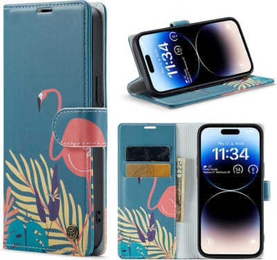 Casemania Hoesje Geschikt voor Apple iPhone 14 Pro met Tropica Print - Portemonnee Book Case