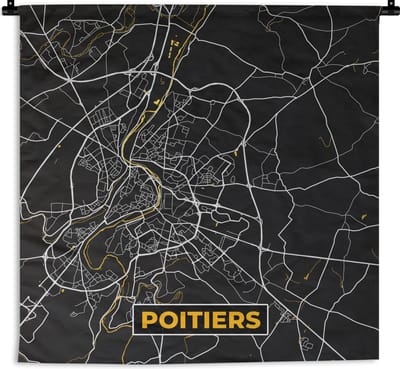 Wandkleed - Wanddoek - Stadskaart - Plattegrond - Poitiers - Frankrijk - Kaart - 180x180 cm - Wandtapijt