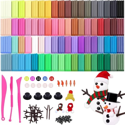 Kerst knutselset met 72 kleuren klei, sneeuwman accessoires en mini gebreide hoedjes voor feestdecoratie en cadeauverpakking