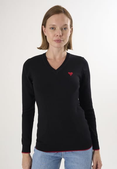 Felix Hardy V Hals Trui - Pullover - Sweater - %100 Katoen Dames Zwart - M