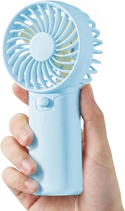 Handventilator - Miniventilator - Elektrische draagbare handventilator - Draagbare miniventilator - Lange batterijduur - Lichtgewicht - Stille werking - Inclusief draagkoord - Geschikt voor thuis, kantoor, reizen en buiten - Blauw