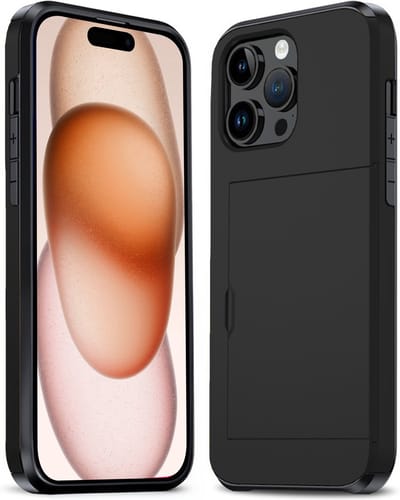 Hoesje Geschikt voor iPhone 15 Pro Hoesje Pasjeshouder Shockproof Hard Case - Hoesje Geschikt voor iPhone 15 Pro Hoes Met Kaarthouder - Zwart