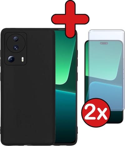 Hoesje - Met 2x Screenprotector - Geschikt voor Xiaomi 13 Lite - Sterk & Shockproof - Telefoon Hoes - Back Cover - Siliconen Case - Telefoonhoes - Zwart