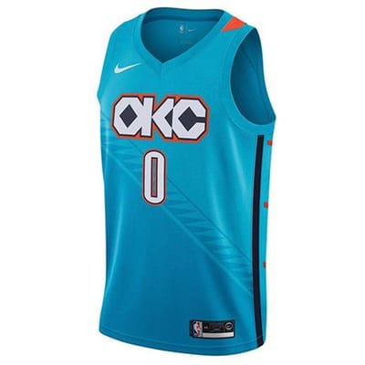 Nike NBA 18-19 Russell Westbrook City Edition Jersey Thunder No. 0 Heren Jerseys Blauw AJ4632-445 XXL