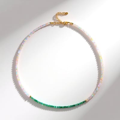 Cavill - Zilveren Halsketting - 925 Sterling Zilver Verguld - 6 413 ct Zambia Smaragd & 20 563 ct Welo Opalen - Elegante Verstelbaar