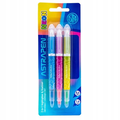 Astrapen 2-in-1 Neon Markeerstift & Fineliner, 3 Stuks