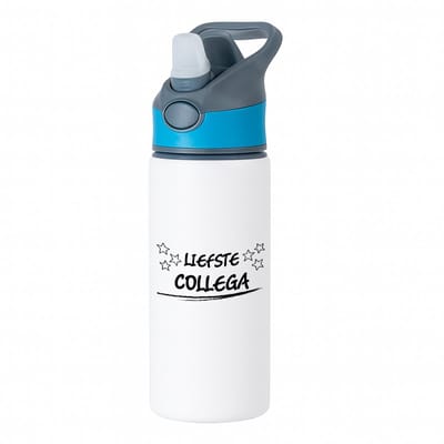 Hacebo® - Liefste collega waterfles met rietje blauw - Collega - een collega - werk - collega's - baan - afscheidscadeau - verjaardagscadeau - kado - gift - geschenk - water fles - 650ML