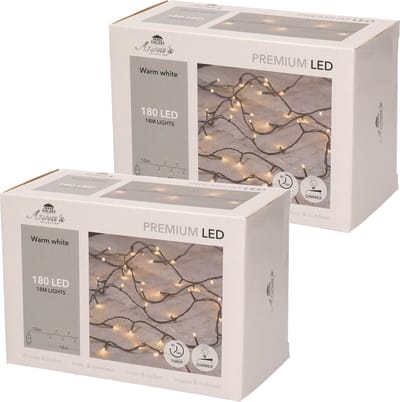 Anna's Collection Kerstverlichting - 2x - 180 LED lampjes - warm wit - 18 m - kerstlampjes - lichtsnoer