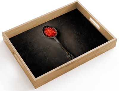 Dienblad hout 40x30 cm - Schootdienblad - Zwart - Lepel - Caviar - Borrelplank rechthoek - Plateau dienbladen
