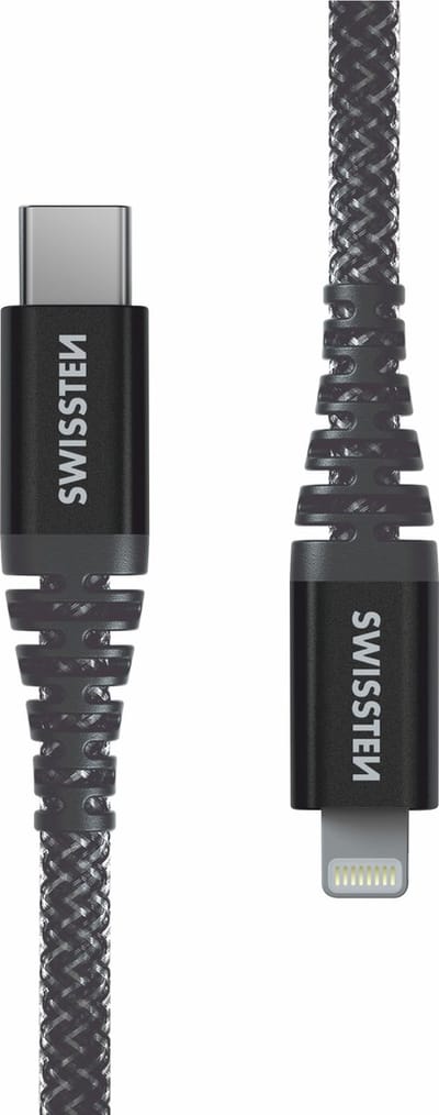 Swissten - Aramid Reinforced - USB-C naar Lightning Kabel - 1,5 Meter - Grijs - 71544010
