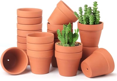 Set van 20 ronde kweekpotten in terracotta, met drainagegat, 4.5 x 4.5 cm, ideaal voor het kweken van vetplanten, kruiden en bloemen