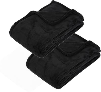 Atmosphera Fleece deken of plaid harig - 2x - zwart - 125 x 150 cm - polyester - Bankdeken - Fleece plaid
