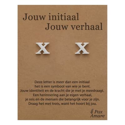 Letter X Oorbellen op Cadeau Kaartje - Jouw initiaal, jouw verhaal - Zilverkleurig Stainless Steel - 7mm Initiaal Oorknopjes- Pax Amare