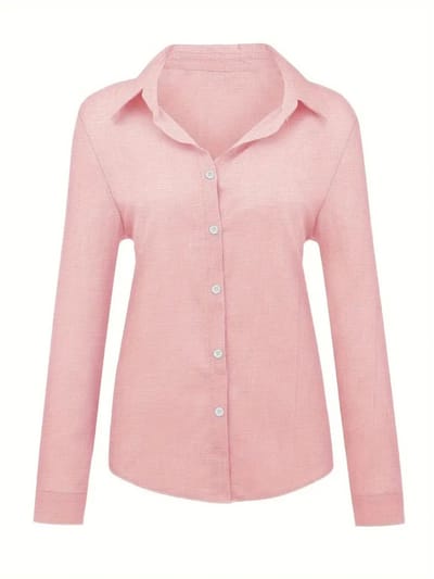 Livano Linnen Blouse Dames - T-Shirt - Polo - Overhemd - Shirt - Zomer - Ibiza Stijl - Roze - Maat S