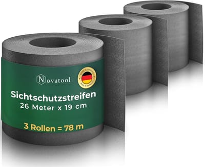 Novatool Premium PP 78m privacyscherm op rol antraciet voor dubbelstaafmat hekwerk voor 30 rijen privacyschermstroken hekwerkgaas gaasschermstroken duurzaam en weerbestendig