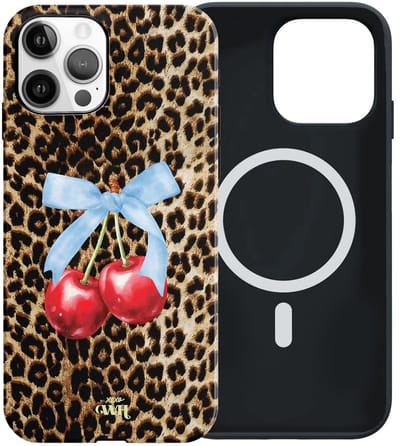 xoxo Wildhearts siliconen hoesje geschikt voor iPhone 12 Pro Max MagSafe hoesje - Berry Wild - Magnetisch telefoonhoesje - Magneet case - Backcover met dubbele bescherming - Tijgerprint / Luipaardprint - Kers print - Kersen Panterprint