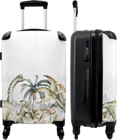 NoBoringSuitcases.com® Kinderkoffer - Dino - Aquarelverf - Kind - Jungle - Koffer jongen - Koffer groot - Reiskoffer - 66 cm - Trolley kinderen - Trolley op wieltjes