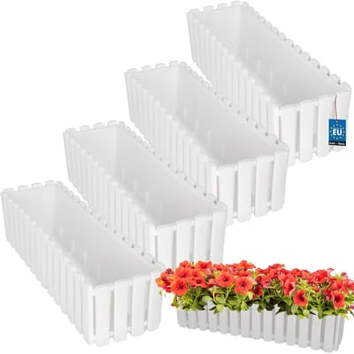 KOTARBAU® 4 st Balkonbak, Bloembak voor Balkon, Kunststof Balkonbak, 58 x 18 x 16 cm, Wit, Balkon Plantenbak, Rechthoekig, Weerbestendige Plantenbak