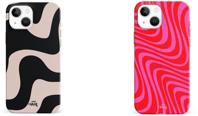 xoxo Wildhearts telefoonhoesjes Ride With Me Zwart Beige + Berry Much Rood Roze – Single Layer Silicone Cases met golvend design – flexibel en modieus – geschikt voor iPhone 15