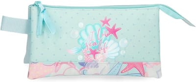 SnelShoppen - Etui met 3 vakken voor kinderen, blauw, 22 x 12 x 5 cm, polyester, ideaal voor school, hobby, en onderweg