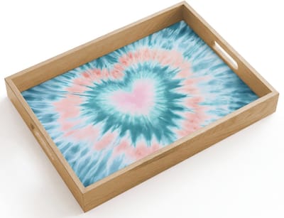 Dienblad hout 40x30 cm - Schootdienblad - Hartvormig - Tie dye - Pasteltinten - Lichtgroen - Borrelplank rechthoek - Plateau dienbladen