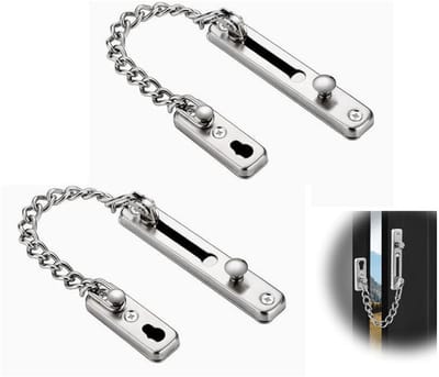 KZQ Deurketting - Inbraakbeveiliging met druksluiting en verbrede ketting, 304 roestvrij staal - Extra veiligheid voor voordeur - 2 stuks-zwart- Schroeven inbegrepen