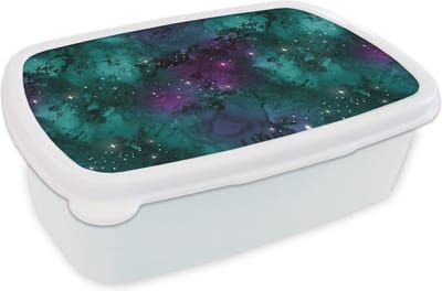 Broodtrommel Wit - Lunchbox - Brooddoos - Ruimte - Marmer - Verf - Patroon - 18x12x6 cm - Volwassenen