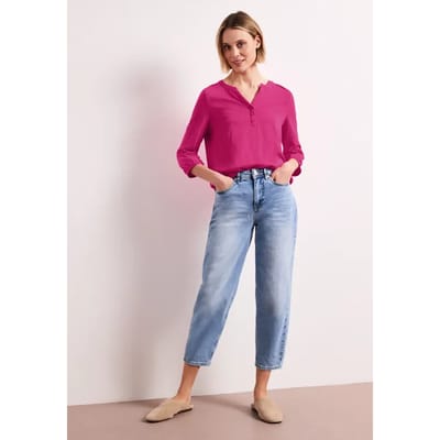 Shirt met 3/4-mouwen, split neck en knopen