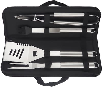 5 Delige BBQ Gereedschapset in Draagtas - Barbeque accessoires Set - Grill - Barbeque Tang Spatel Vleesvork Insmeerborstel - Bbq - Rvs