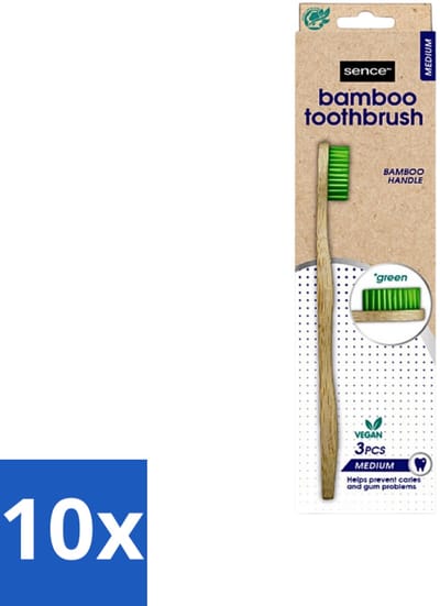 10 x Sence - Bamboo - Tandenborstels - Medium - Set van 3 - Groen - Tandenborstel - Bamboo - Duurzaamheid - Milieuvriendelijk - Vegan