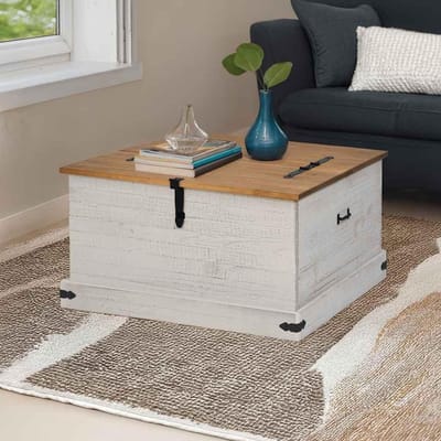 Opbergkist Hout - Dubbele Box - Ruimte Organiseren - Massief Vurenhout - 91x91x47cm - Wit