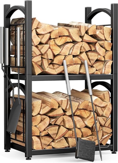 MKSS® Haardhoutopslag - Brandhout Rek voor Binnen en Buiten - Haardhout Mand - Staal - Zwart