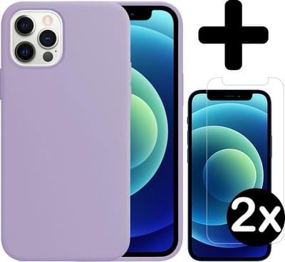 Hoesje - Met 2x Screenprotector - Geschikt voor Apple iPhone 12 Pro - Sterk & Shockproof - Telefoon Hoes - Back Cover - Siliconen Case - Telefoonhoes - Lila