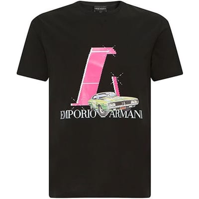 Emporio Armani SS22 T-shirt à manches courtes imprimé voiture Hommes hauts Noir 3L1T8P-1JW5Z-F015 L pink
