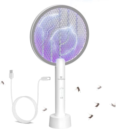 SnelShoppen - Elektrische Vliegenmepper 2 in 1 - 4000V USB Oplaadbare Insectendoder met Oplaadbasis - Voor Muggen, Vliegen, Bijen, Motten - Wit - Idea