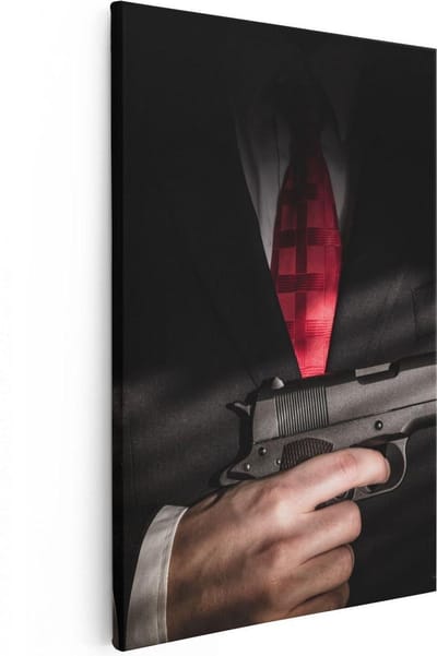 Artaza Canvas Schilderij Gangster - 20x30 cm - Klein - Muurdecoratie Maffia - Wanddecoratie Pistool - Kamer Accessoires