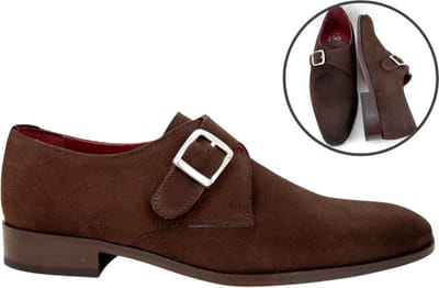 Stravers - Nette Suéde Herenschoenen met Gesp Maat 47 Grote Maten Donker Bruine Gespschoenen Heren