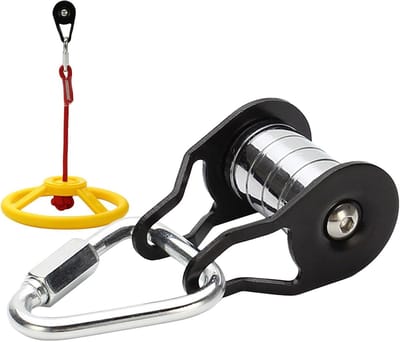 Slackline Katrol - Kabelglijbaan Riem - Slackline Gebruik - 5 Wiel Systeem - 500 Gram Gewicht - Metaal