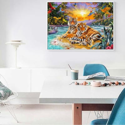 Ronde volledige diamant borduurwerk complete kit Tijger diamant schilderij accessoires dieren huisdecoratie 20X30CM gray