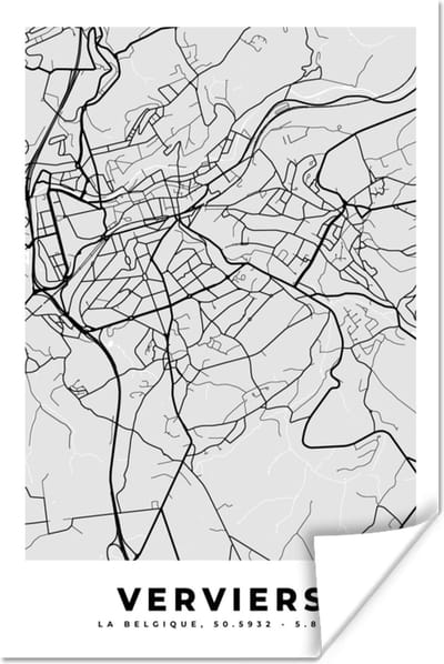 Poster België – Verviers – Stadskaart – Kaart – Zwart Wit – Plattegrond - 120x180 cm XXL